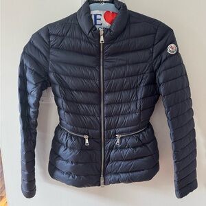Moncler Women's Navy Blue Peplum Spring Puffer Jacket